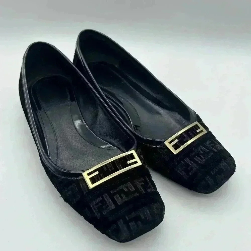 Fendi Italy Black Velour Slip-On Ballet Womens Flats 38 Look At Photos - Picture 1 of 15
